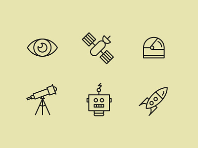 Space exploration icons eye illustration robot satellite sci fi space space exploration space helmet space ship telescope