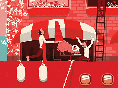 Boat Cafe boat cafe cartoon character design drawing illustration modern red