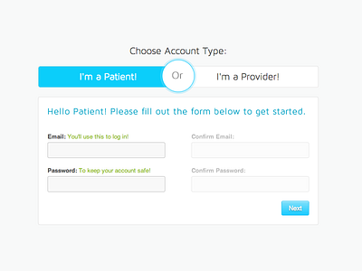 start of registration flow account fields form join login register sign up web