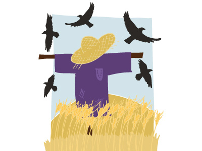 Scarecrow country crow crows farm farmer field grain illustrated illustration nature wildlife