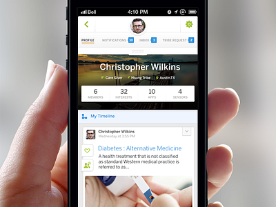 Caretribe Profile Page clean handsome health health app health application profile profile page startup startups ui ui design user experience user interface user profile user profile page ux ux design