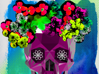 Day of the Dead - over saturated day of the dead flowers skull warhol