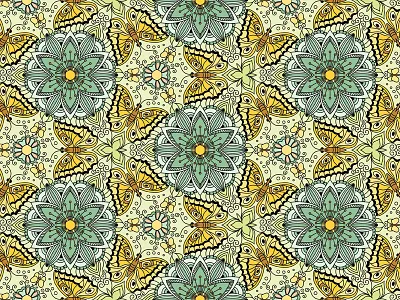 Flowers and butterflies butterfly flower fly geometric kaleidoscope mosaic ornament pattern seamless spring summer