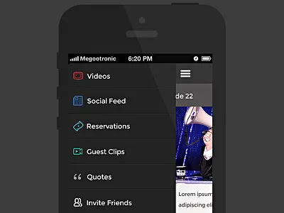 Side_Menu_1.0 app black drawer flatttt grey icons ios photoshop strokes videos