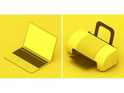 Laptop + Printer 3d c4d cinema 4d computer device keyboard laptop low poly lowpoly model pc printer render test