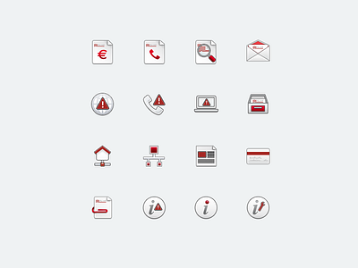 Icon set for Telecom Italia mobile application app attached card credit devices document icon info internet mobile netbook network news search set status