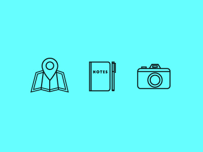 Icon set in progress camera icons map notebook
