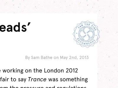 "Recommended" badge badge blog crest fan fan the fire post redesign speckled stamp texture
