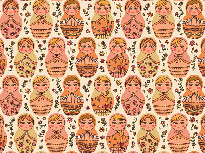 Matreshka babushka culture doll female folk girls matreshka pattern russia russian seamless traditional women