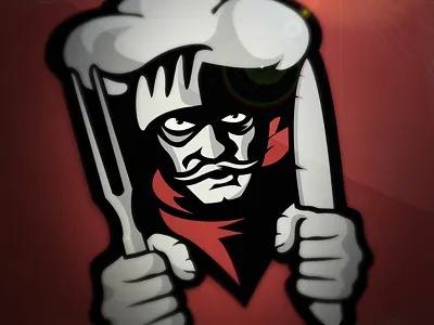 Bad Chef Vol. 2.0 bad beard chef cook cooking hood fork illustration knife logo mad red restaurant scarf sports branding sports illustration