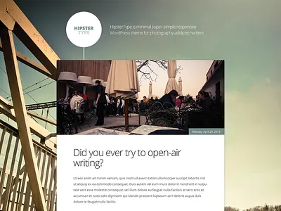 WIP: Workin' on another WordPress theme big blog clean cms hipster minimal modern photo simple site template theme web webdesign website whitespace wip wordpess