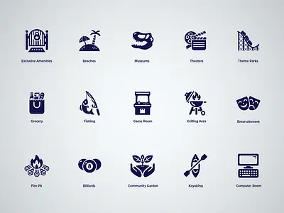 Explore55Plus: Amenities Icon Set acessibility community design graphic design icon icondesign illustration minimalist minimalisticons ui ux uxdesign