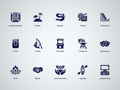 Explore55Plus: Amenities Icon Set acessibility community design graphic design icon icondesign illustration minimalist minimalisticons ui ux uxdesign