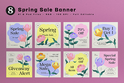 Pink Floral Spring Square Banner banner discount banner floral design floral style graphicook graphicook studio illustration instagram template sale sale poster spring banner spring discount spring promotion spring season web banner