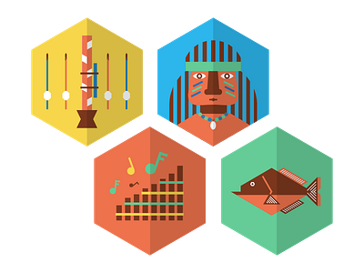 More Colorful Icons blowgun chief color fish headdress icons music panpipes peruvian piranha rainforest vector