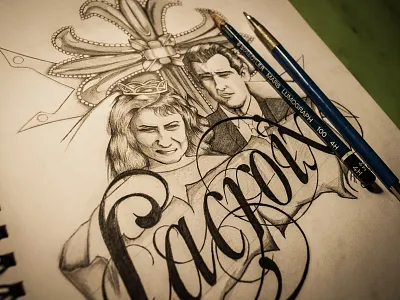 Tattoo design illustration layout lettering pencil portrait sketch tattoo typography