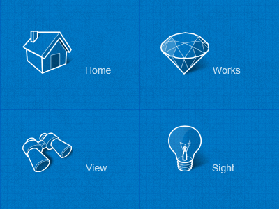 Blue icons bulb diamond home telescope wireframe