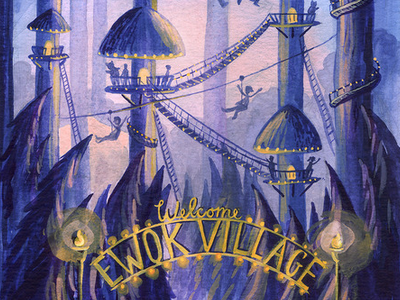 Welcome to Ewok Village exhibition gouache illustration watercolor