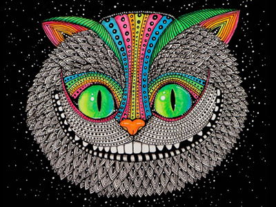 Alice in wonderland by Luna Portnoi alice cat colors cosmic detail illustration pattern rainbow texture wonderland