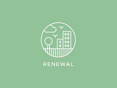 Renewal bird branding building city cloud heisler icon identity lines logo logo. logotype logotype nature outdoors recucle recycle regeneration renewal sean sky tree urban
