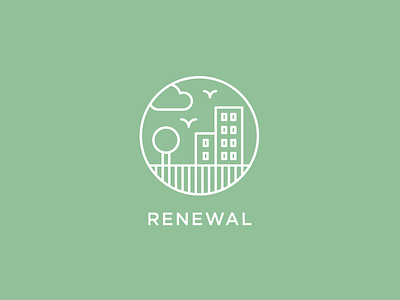 Renewal bird branding building city cloud heisler icon identity lines logo logo. logotype logotype nature outdoors recucle recycle regeneration renewal sean sky tree urban