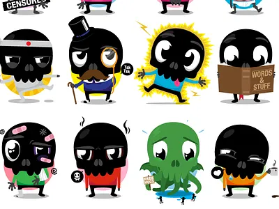 Skullingtons character emotion facebook illustration j3concepts jthree skull skullington state vector