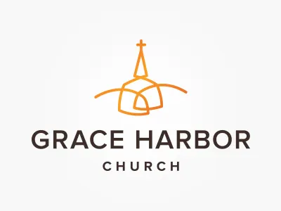 Grace Harbor Logo black brown catholic christian church contour cross line lines orange proxima nova religion steeple