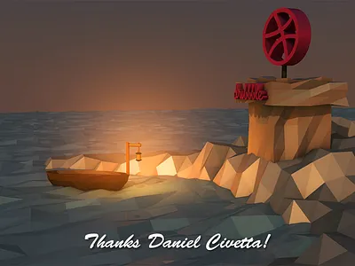 The Arrival {Low-Poly} 3d arrival boat c4d debut dribbble illustration land lighting low poly lowpoly modelling photoshop polygon ps render sea