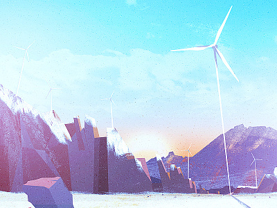 Windmills 2.0 illustration mountain rock snow sun texture windmill