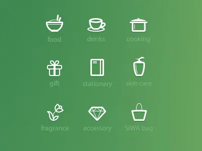 Navigation Icons accessory bag cooking drinks food fragrance gift icon skincare stationery