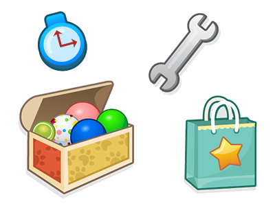 Various Icons shopping timer toy box wrench