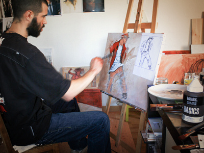 Classik style b boy canvas dancing dynamic in action movement rough sketch worshop worspace