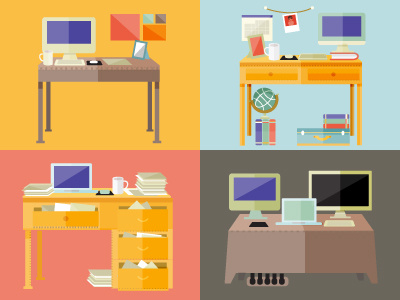 Little bitty desks cute desk illustration infographics laptop work