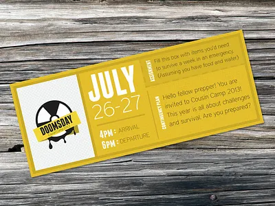 Cousin Camp 2013 Invite challenge doomsday invitation invite party text