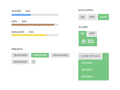 Living Shade UI Elements alarm buttons flat levels menu presets system