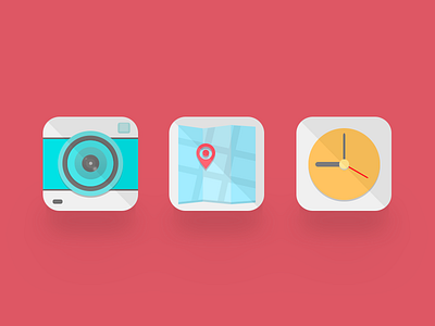 Icons camera clock flat icon location map