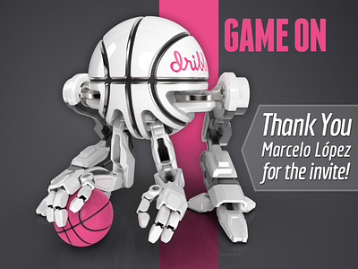 Thanks for the invite 3d debut dribbble first shot invitation invite robot thanks