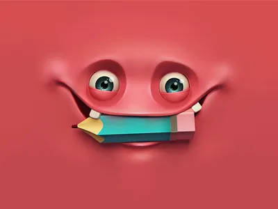 Happy eyes face pencil red smile