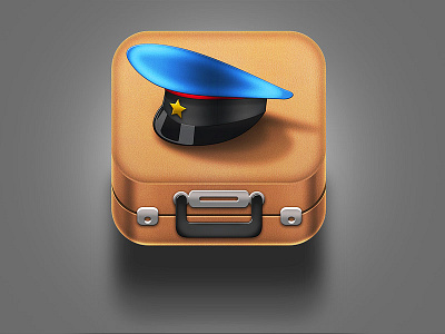 Military Travel App Icon 3d 3dicon app blue hat icon ios military orange suitcase travel