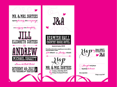 Wedding Invitation arrow birds black carolyna pro black font heart invitation letrista script love potion pink ribbons stripes type typeface typography wedding wedding invitation yellow