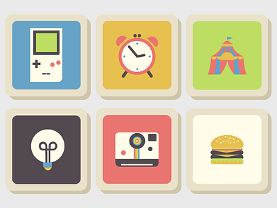 Memory game alarm clock circus flat gameboy hamburger icon icons light bulb memory game polaroid tile tiles