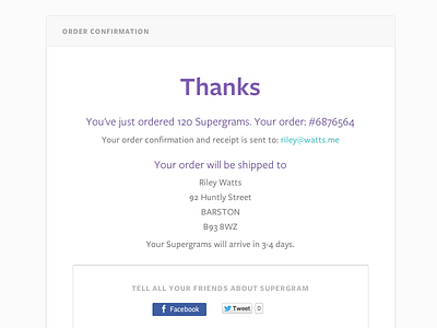 Thanks checkout confirmation freight purple supergram thanks