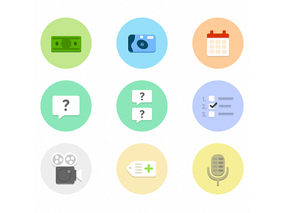 Flat Icons calendar camera fireworks flat icon mic money questions tag video