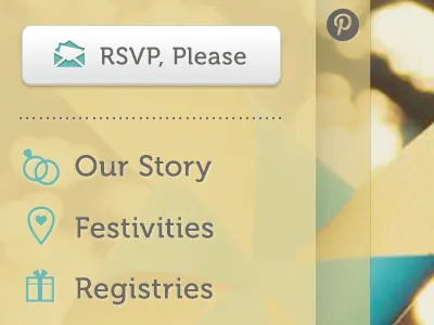 Perfect Pears Pages - Web App blue bride festivities icons navigation pages pears pinterest pinwheel registries rsvp sidebar story wedding yellow