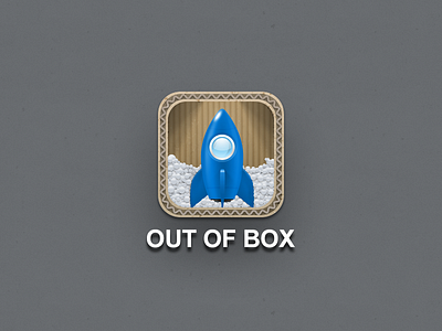 "OUT OF BOX" iOS app icon app box cardboard icon ios iphone rocket