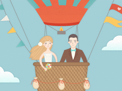 Bride and Groom air balloon clouds couple cute hot air balloon illustration love web wedding