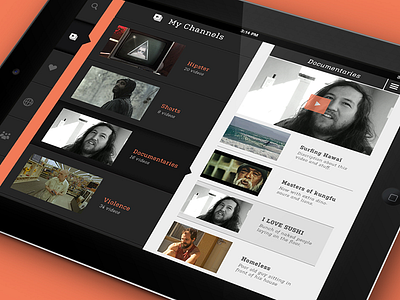 Mychannels Interface content interface ipad tv ui ux video