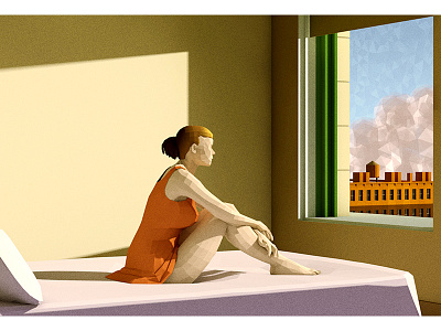 Morning Sun (after Edward Hopper) c4d cinema 4d cinema4d edward hopper lowpoly unfinished