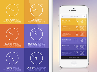 TimeZone App Concept app application colors flat iphone