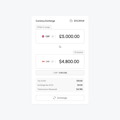 Currency Exchange Card design typography ui